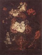 unknow artist Still life of Roses,Carnations,Daisies,peonies and convulvuli in a gilt vase,upon a stone ledge painting